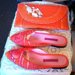 Beverly Feldman Sandals & Capelli Straw Purse Orange 8.5 NWOT